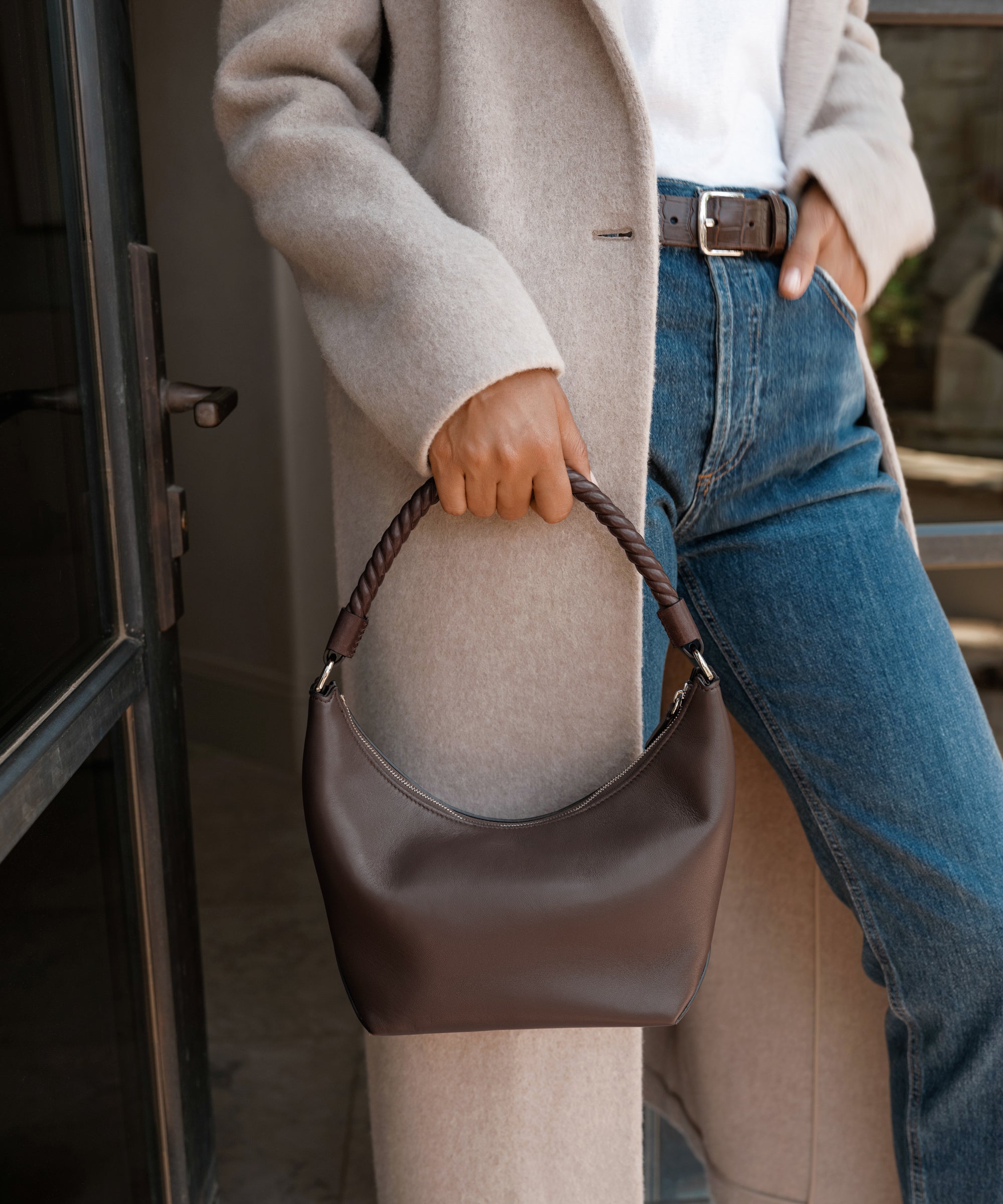 Small Crescent Leather Shoulder Bag