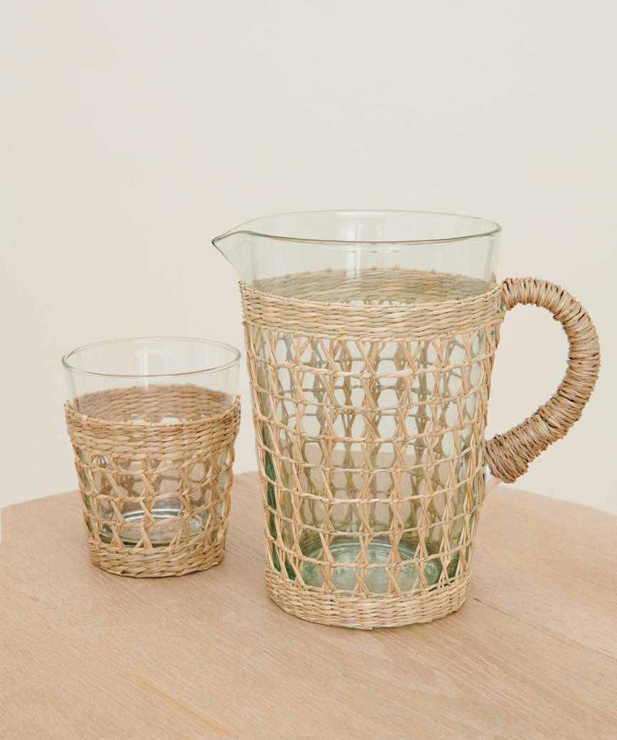 Seagrass Cage Highball Glass Set & Pitcher