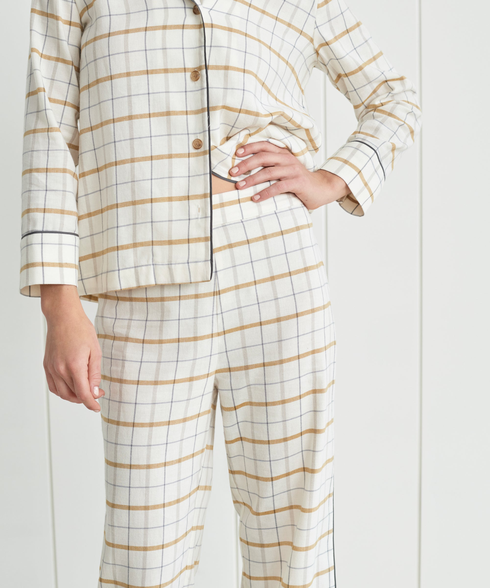 Beige Plaid Pajama Set,long Sleeve,brown Pajamas,flannel Pajama