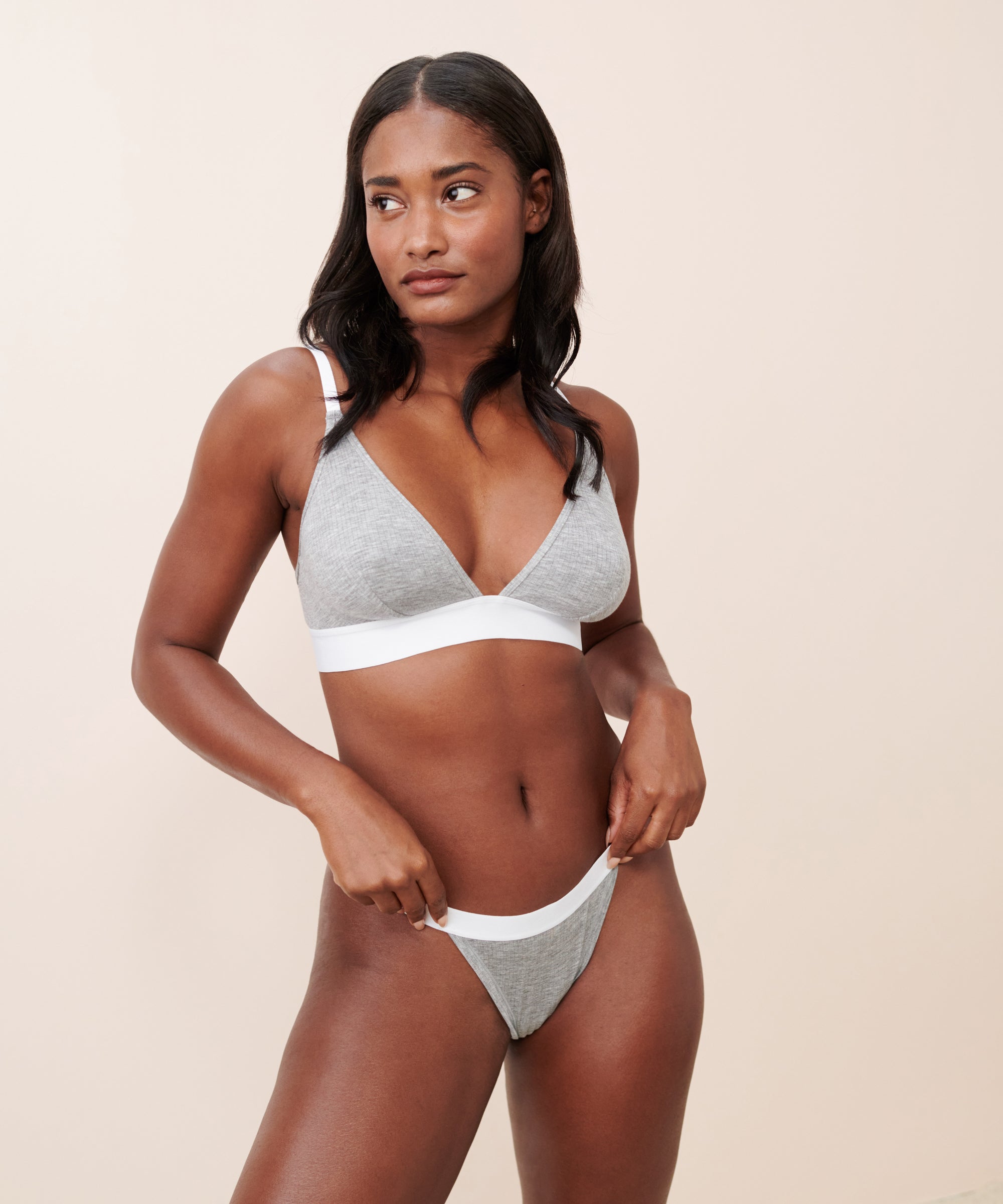 Whipped Thong in Heather Grey + White
