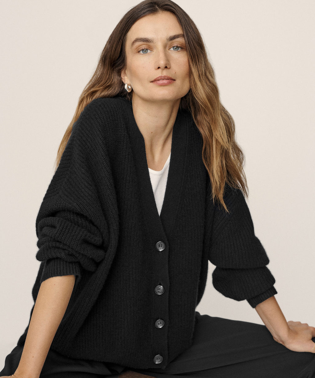 Long black wool cardigan women's best sale