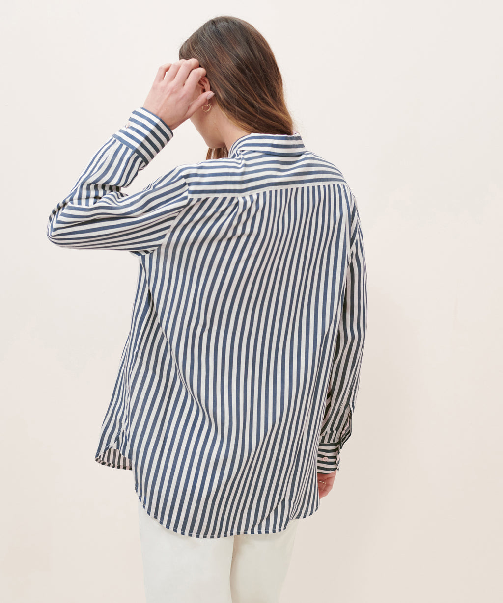 JENNI KAYNE Boyfriend Striped Ink high quality Blue White Shirt